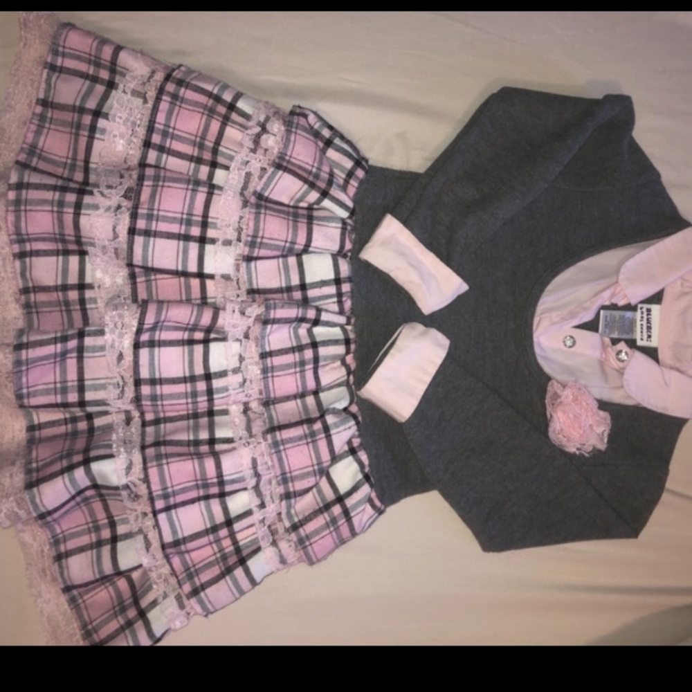Girls pink plaid sweater dress